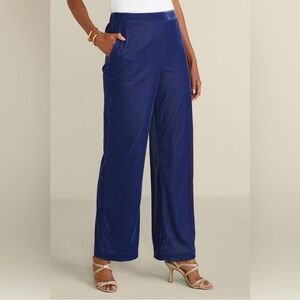 NWT Soft Surroundings Navy Blue Aria Velvet Wide Leg Pants Size Medium